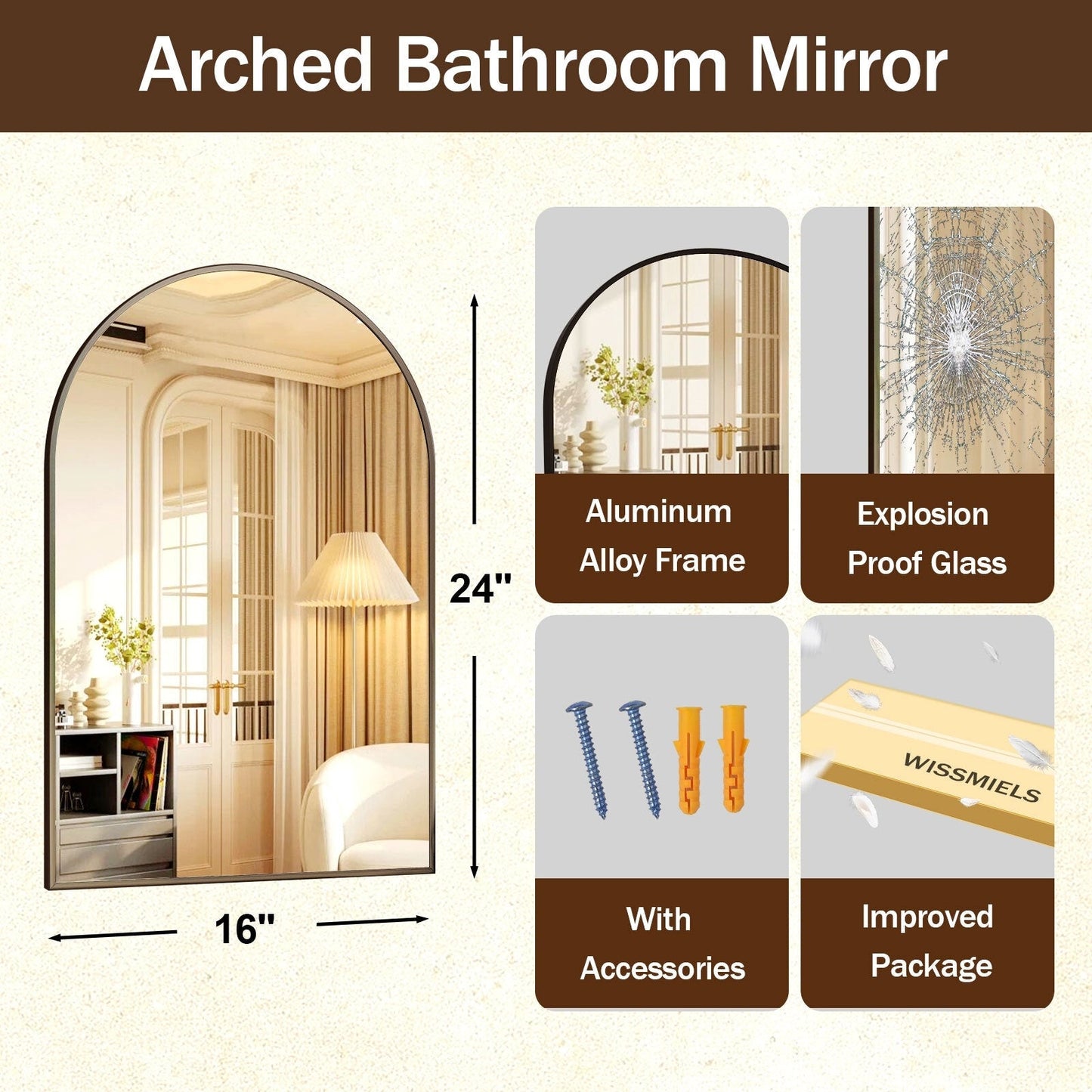 Miroir de salle de bain mural YVANLA Arch