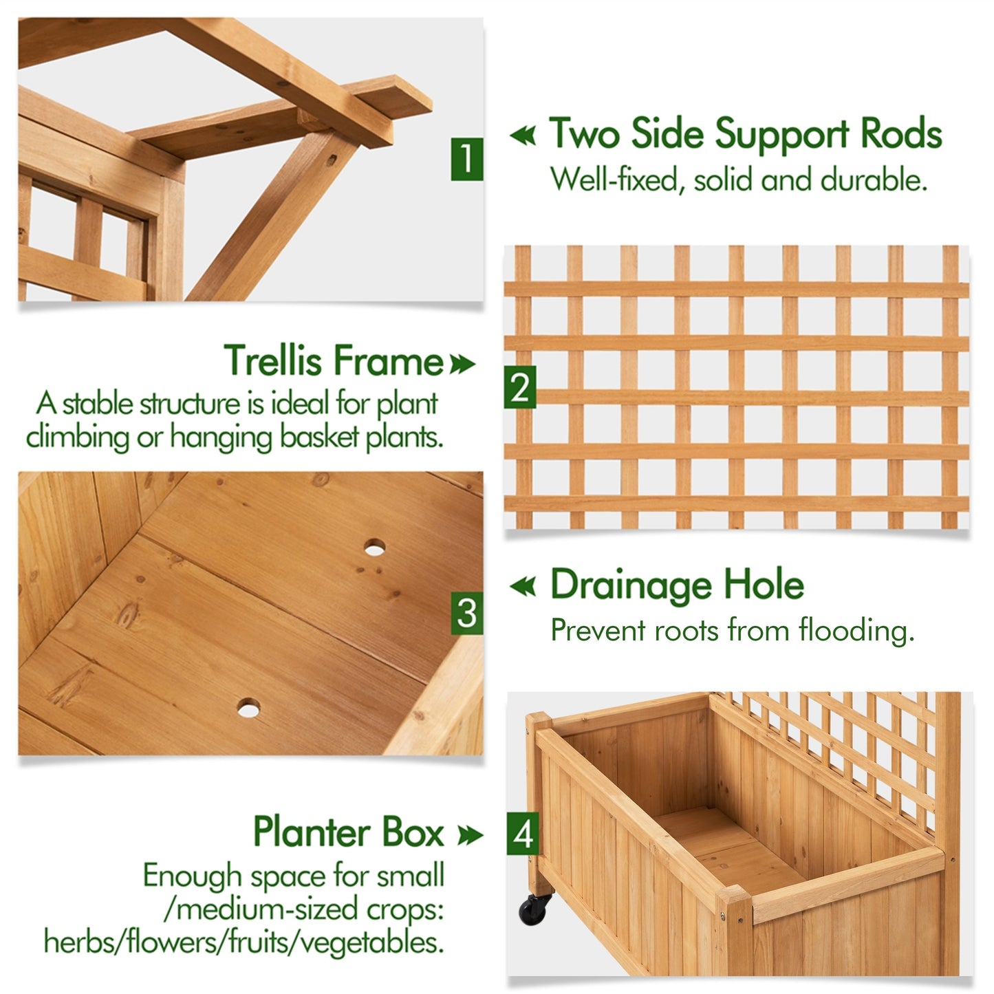 Jardinière surélevée en bois Yaheetech 72H avec treillis, jardinière autoportante pour jardin