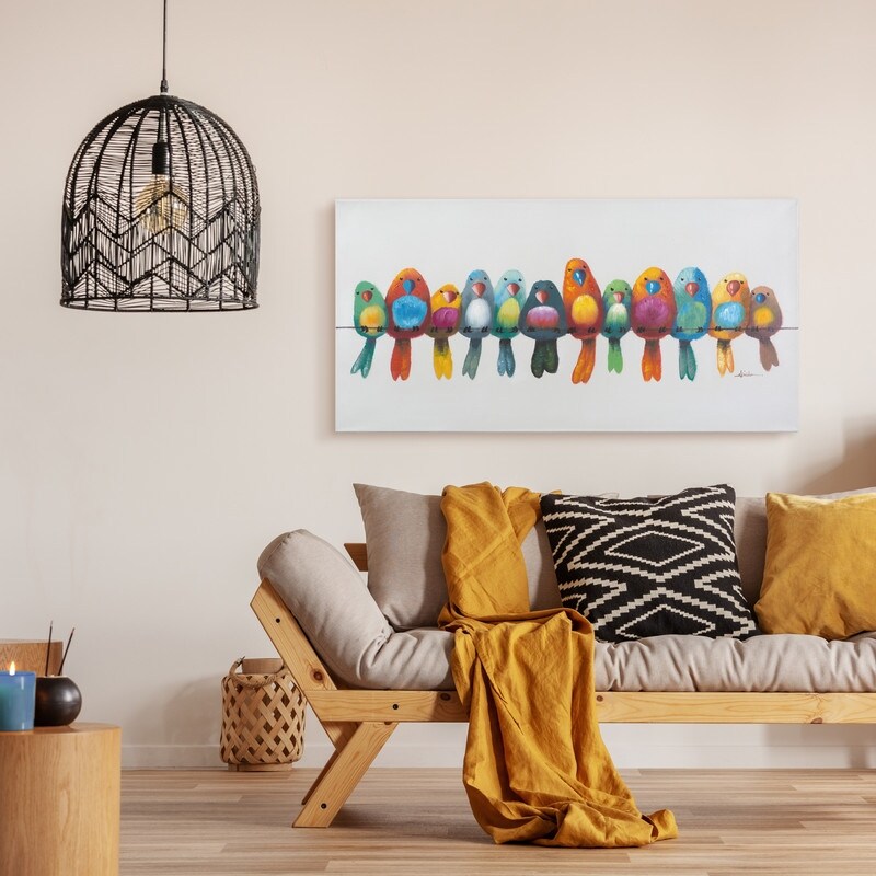Décoration murale originale peinte à la main « Oiseaux sur un fil » de Yosemite Home Decor - multicolore