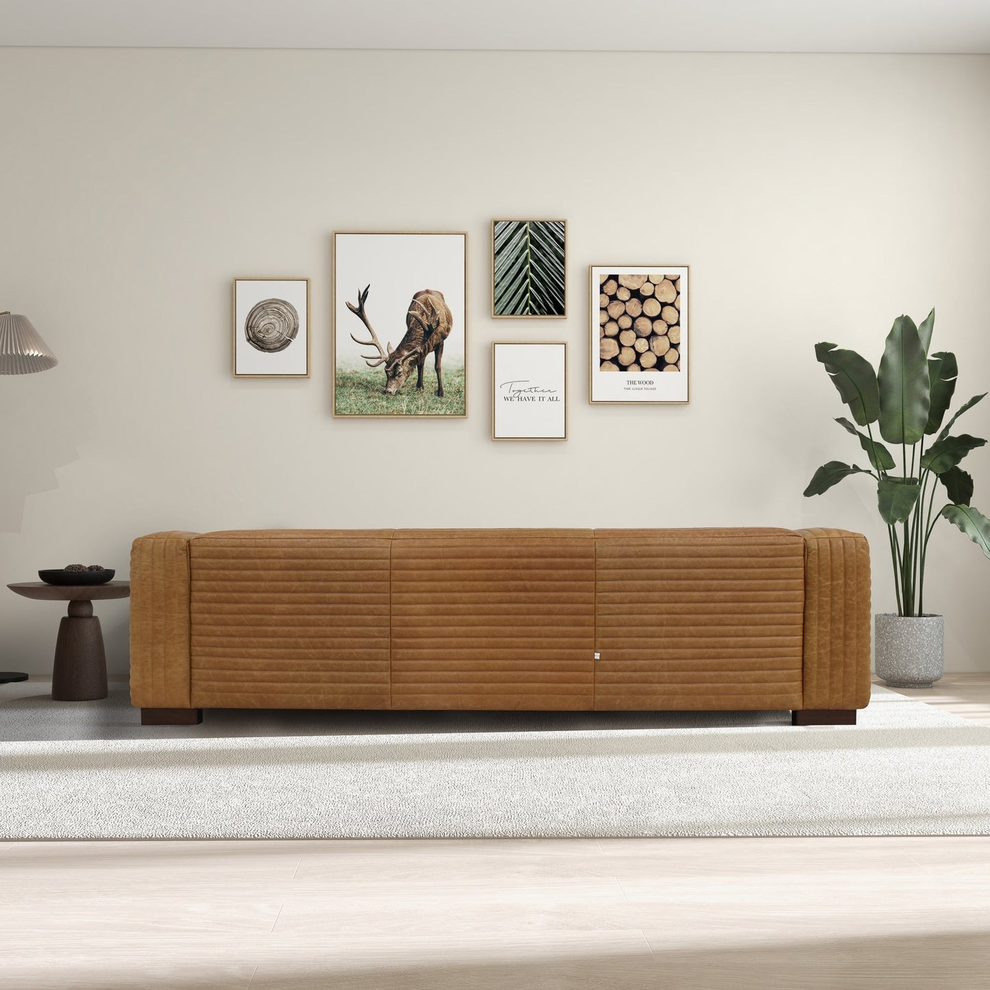 Canapé de salon Zenith 90 en cuir beige, style Mid-Century moderne