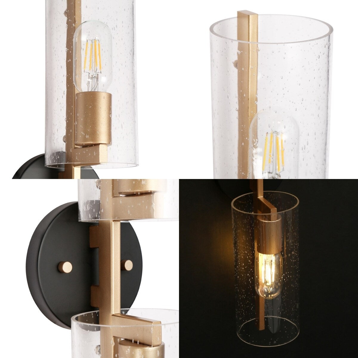 Applique murale de salle de bain transitionnelle en verre grainé cylindrique de style ferme moderne Zenith