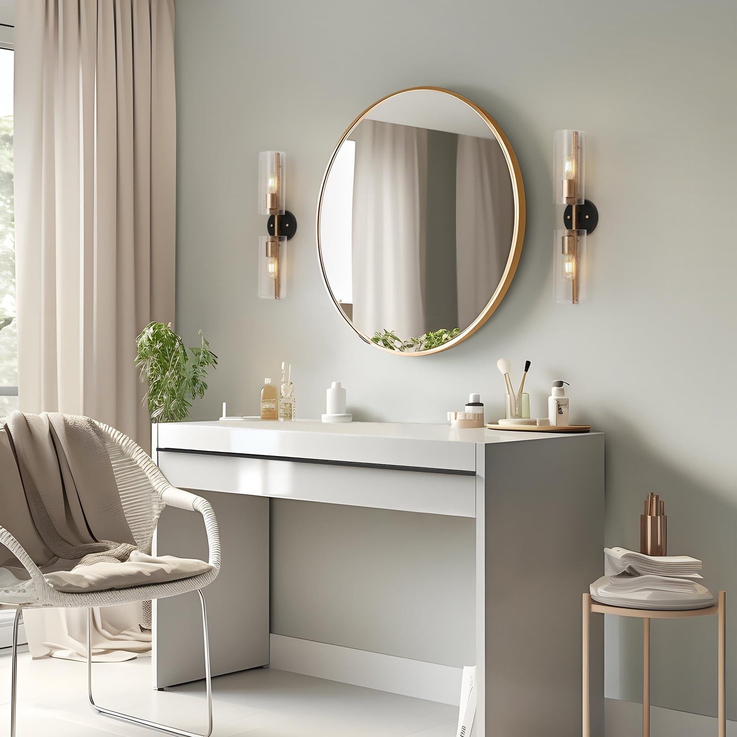 Applique murale de salle de bain transitionnelle en verre grainé cylindrique de style ferme moderne Zenith