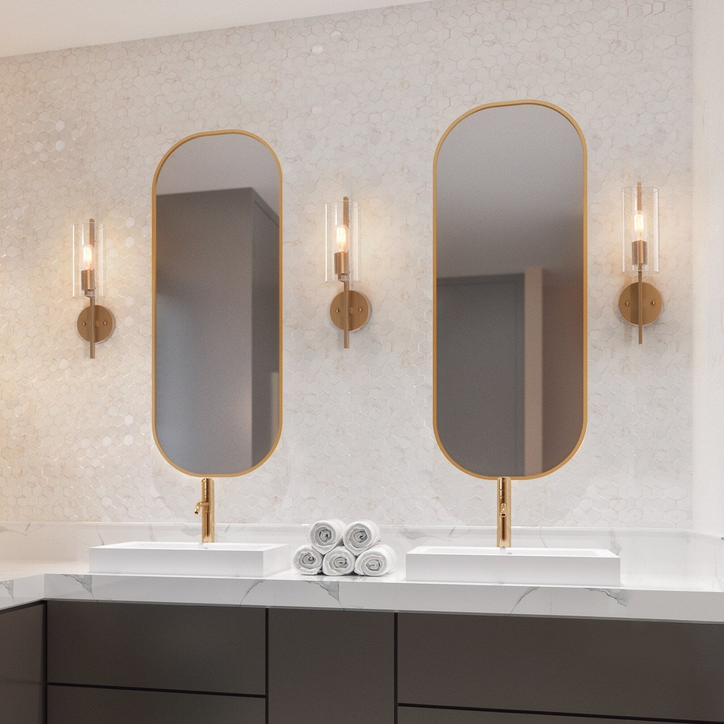 Applique murale de salle de bain transitionnelle en verre grainé cylindrique de style ferme moderne Zenith