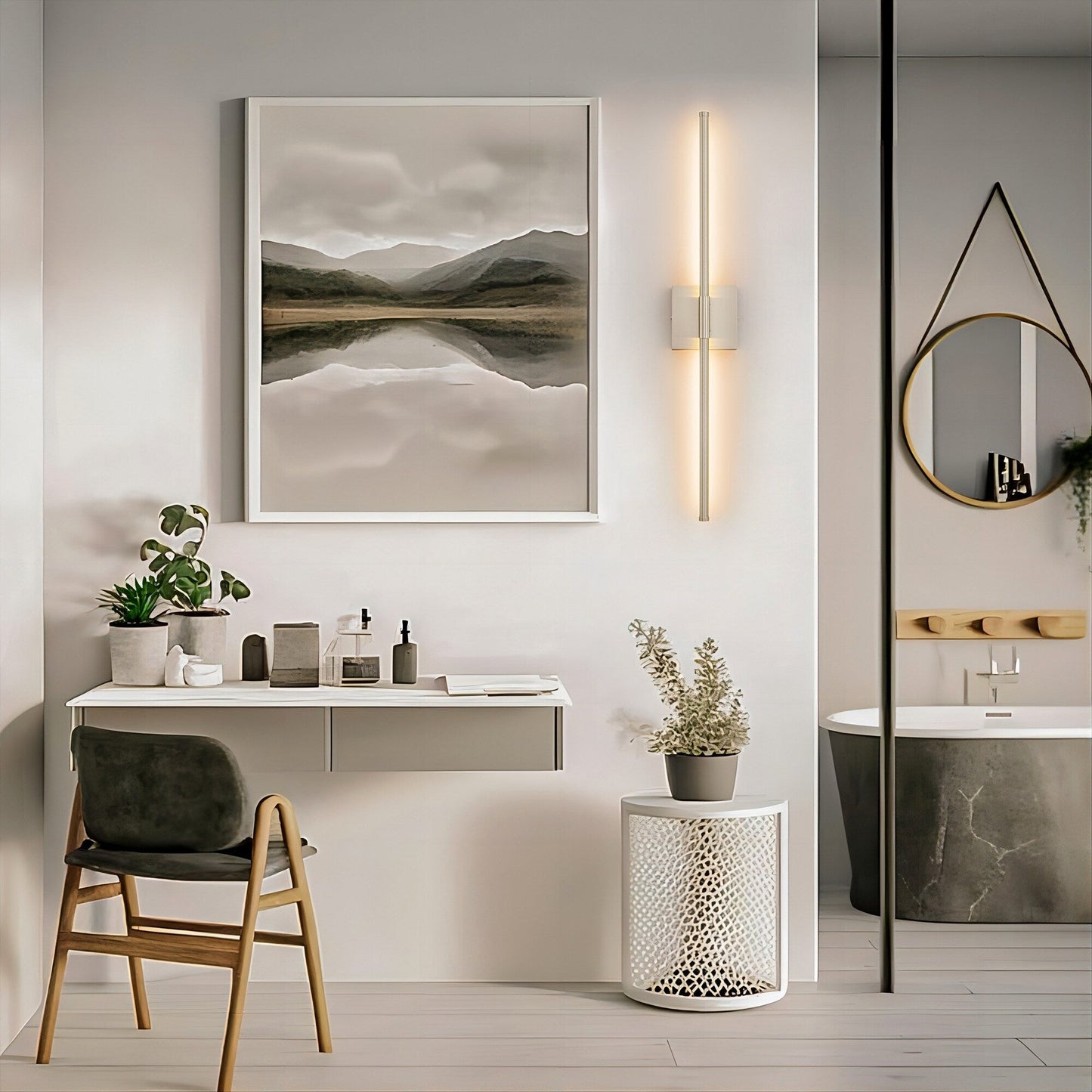 Applique murale linéaire moderne à 1 ampoule, noire, dorée et nickel, à LED, à intensité variable, pour salle de bain