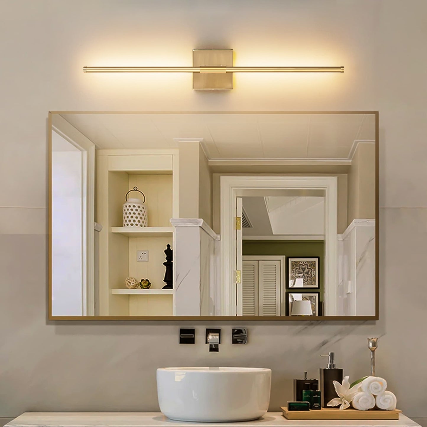 Applique murale linéaire moderne à 1 ampoule, noire, dorée et nickel, à LED, à intensité variable, pour salle de bain