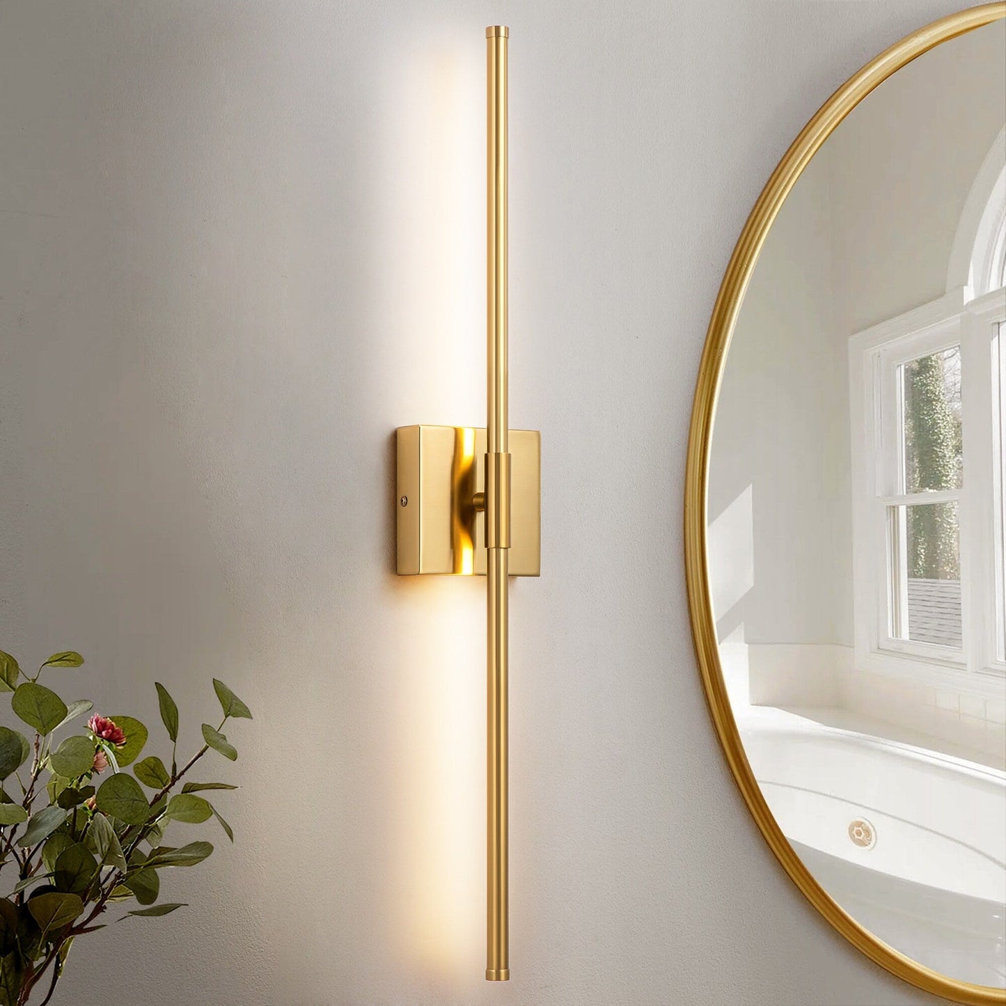 Applique murale linéaire moderne à 1 ampoule, noire, dorée et nickel, à LED, à intensité variable, pour salle de bain