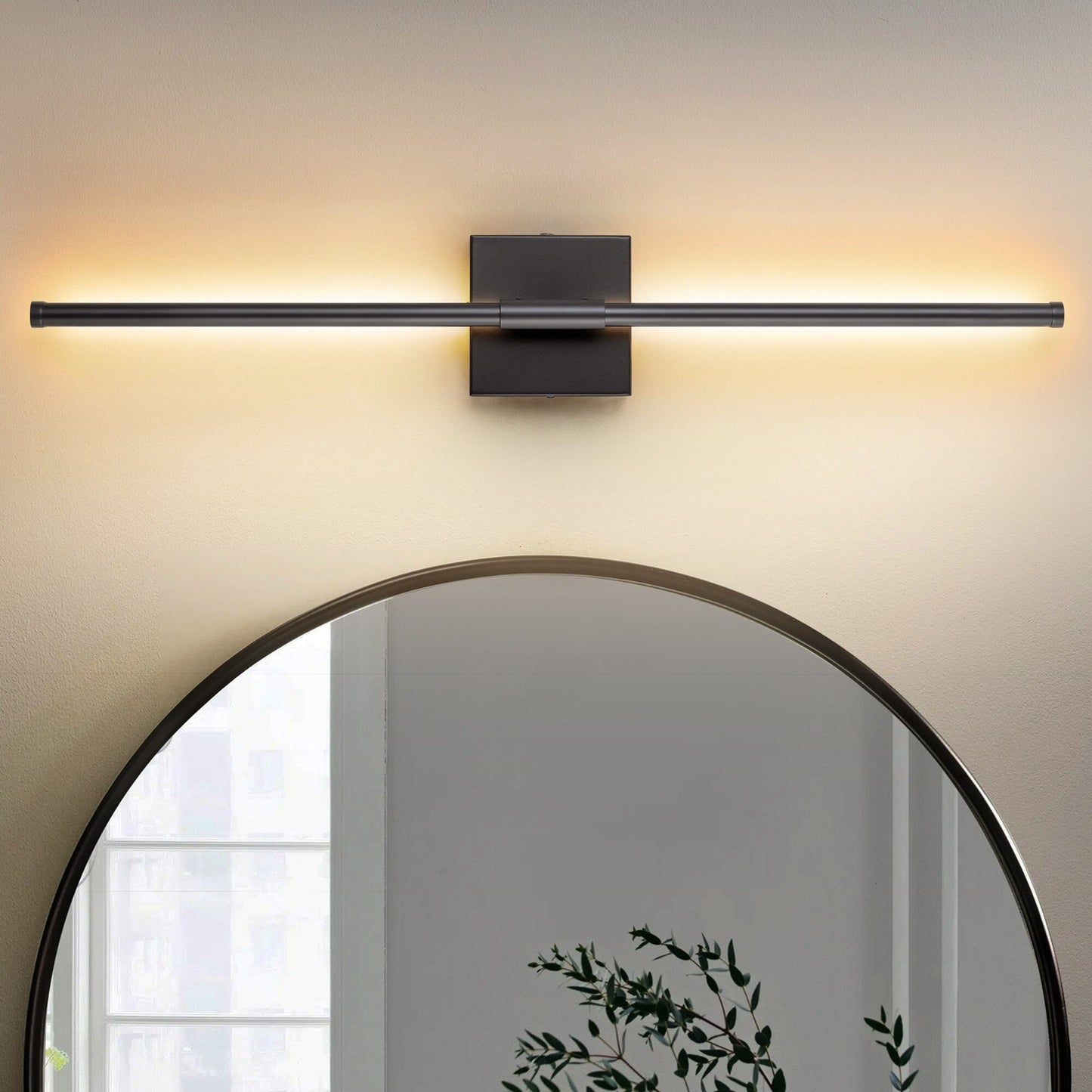 Applique murale linéaire moderne à 1 ampoule, noire, dorée et nickel, à LED, à intensité variable, pour salle de bain