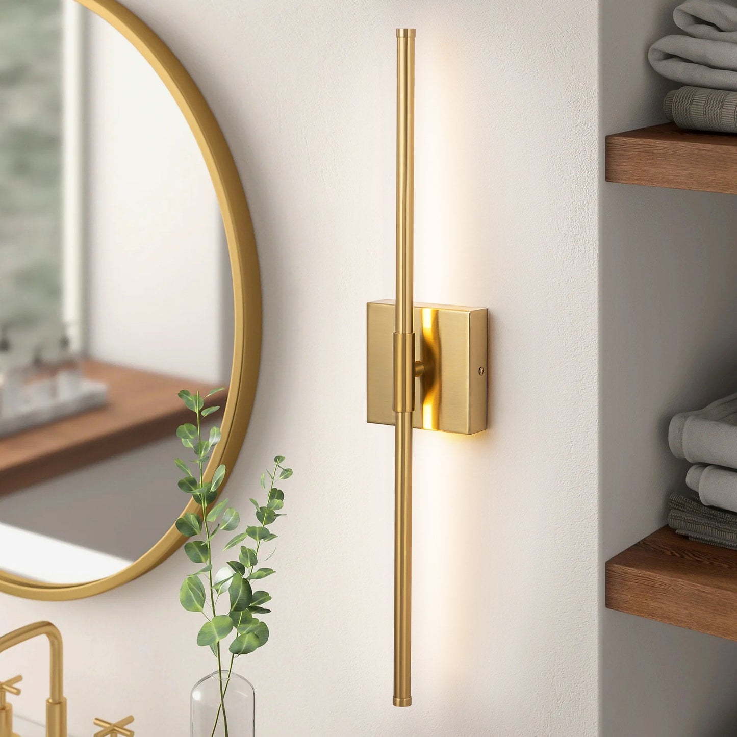 Applique murale linéaire moderne à 1 ampoule, noire, dorée et nickel, à LED, à intensité variable, pour salle de bain