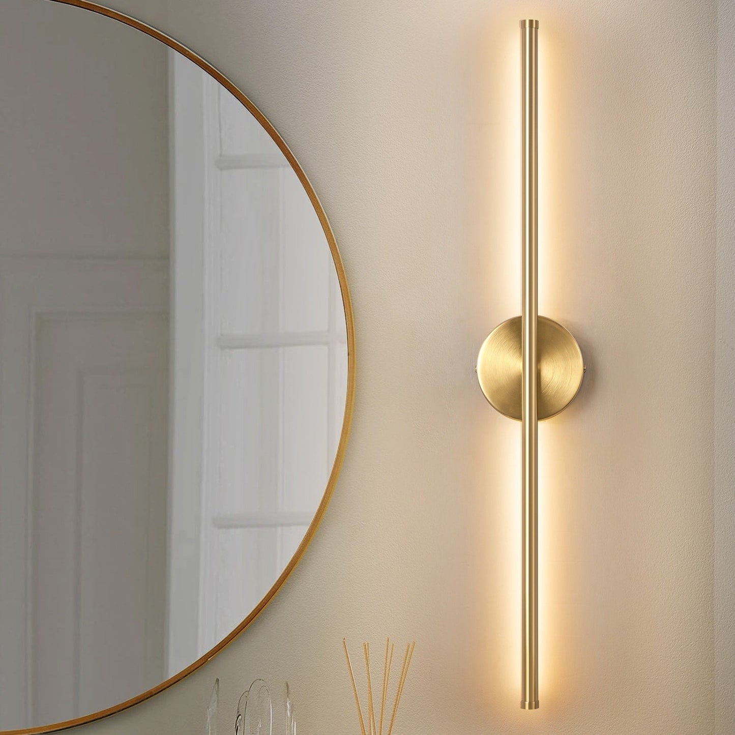 Applique murale linéaire moderne à 1 ampoule, noire, dorée et nickel, à LED, à intensité variable, pour salle de bain