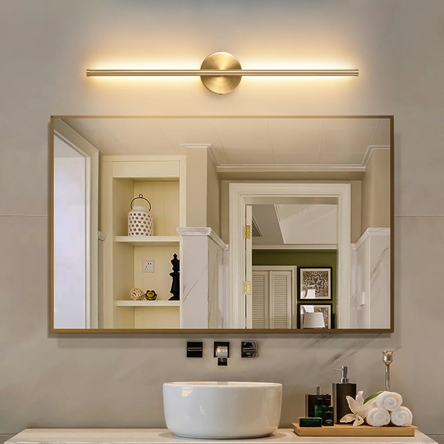 Applique murale linéaire moderne à 1 ampoule, noire, dorée et nickel, à LED, à intensité variable, pour salle de bain