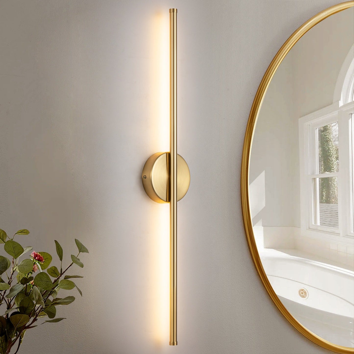 Applique murale linéaire moderne à 1 ampoule, noire, dorée et nickel, à LED, à intensité variable, pour salle de bain