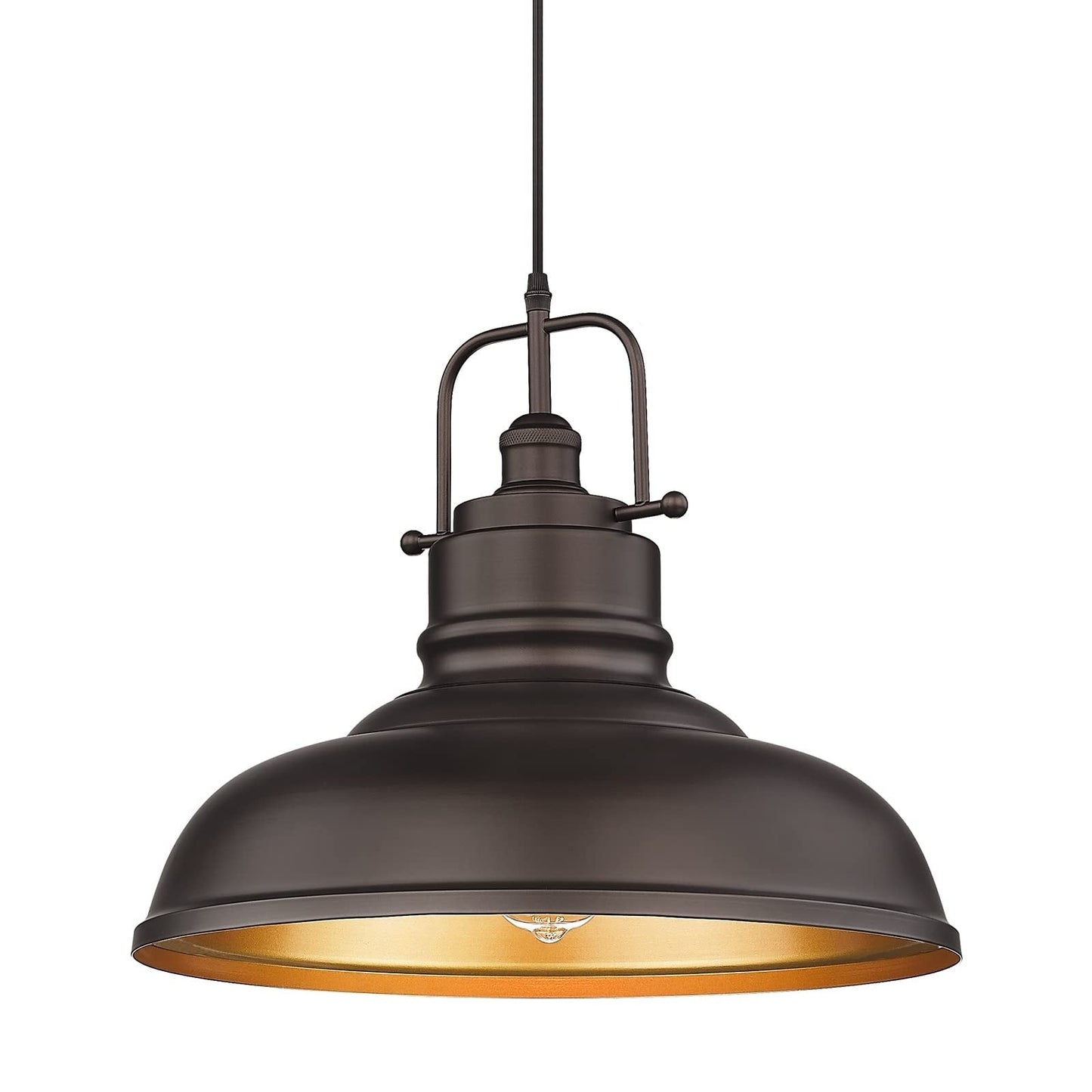 Suspension industrielle à 1 lumière, style dôme en métal, finition bronze huilé