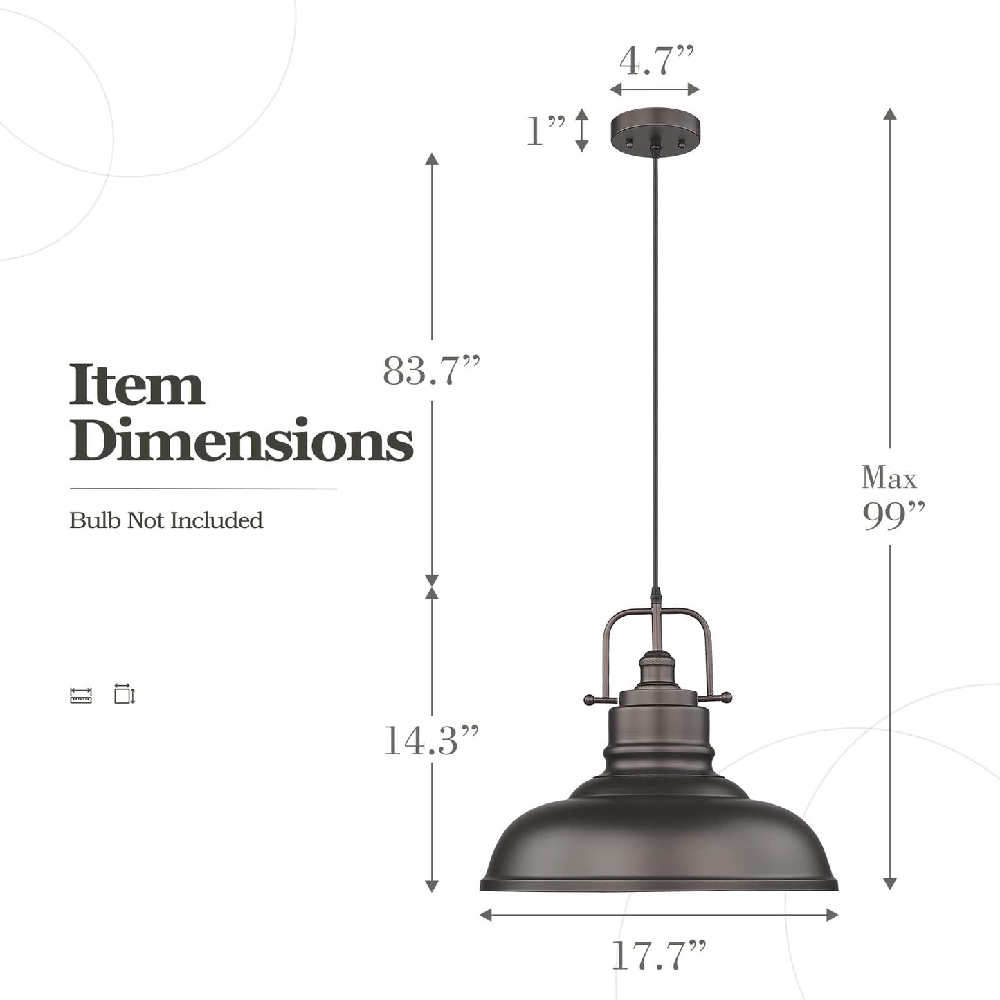 Suspension industrielle à 1 lumière, style dôme en métal, finition bronze huilé