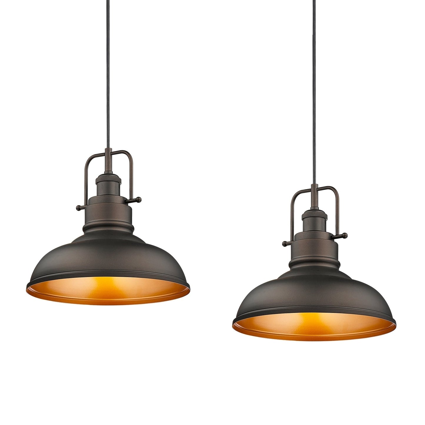Suspension industrielle à 1 lumière, style dôme en métal, finition bronze huilé