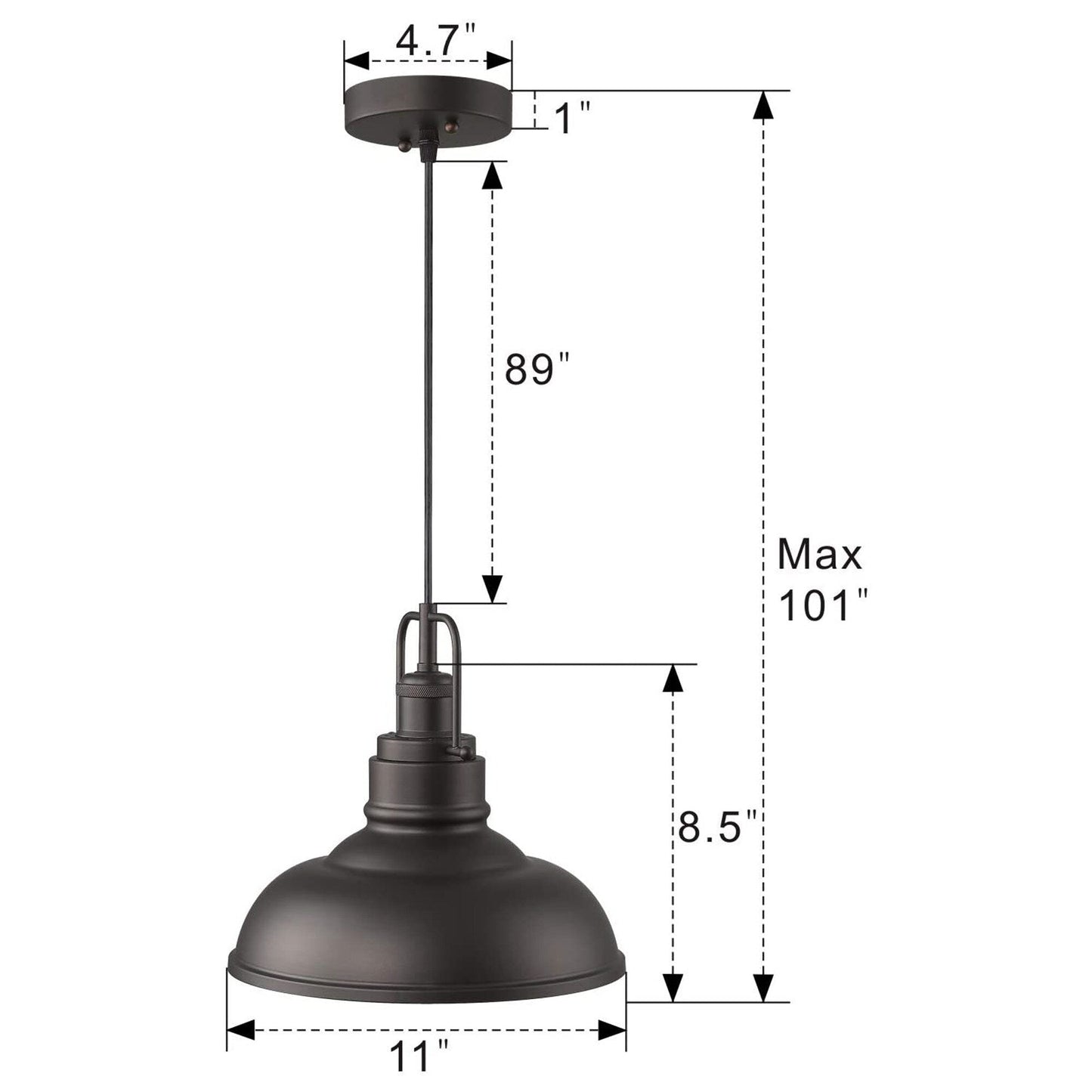 Suspension industrielle à 1 lumière, style dôme en métal, finition bronze huilé