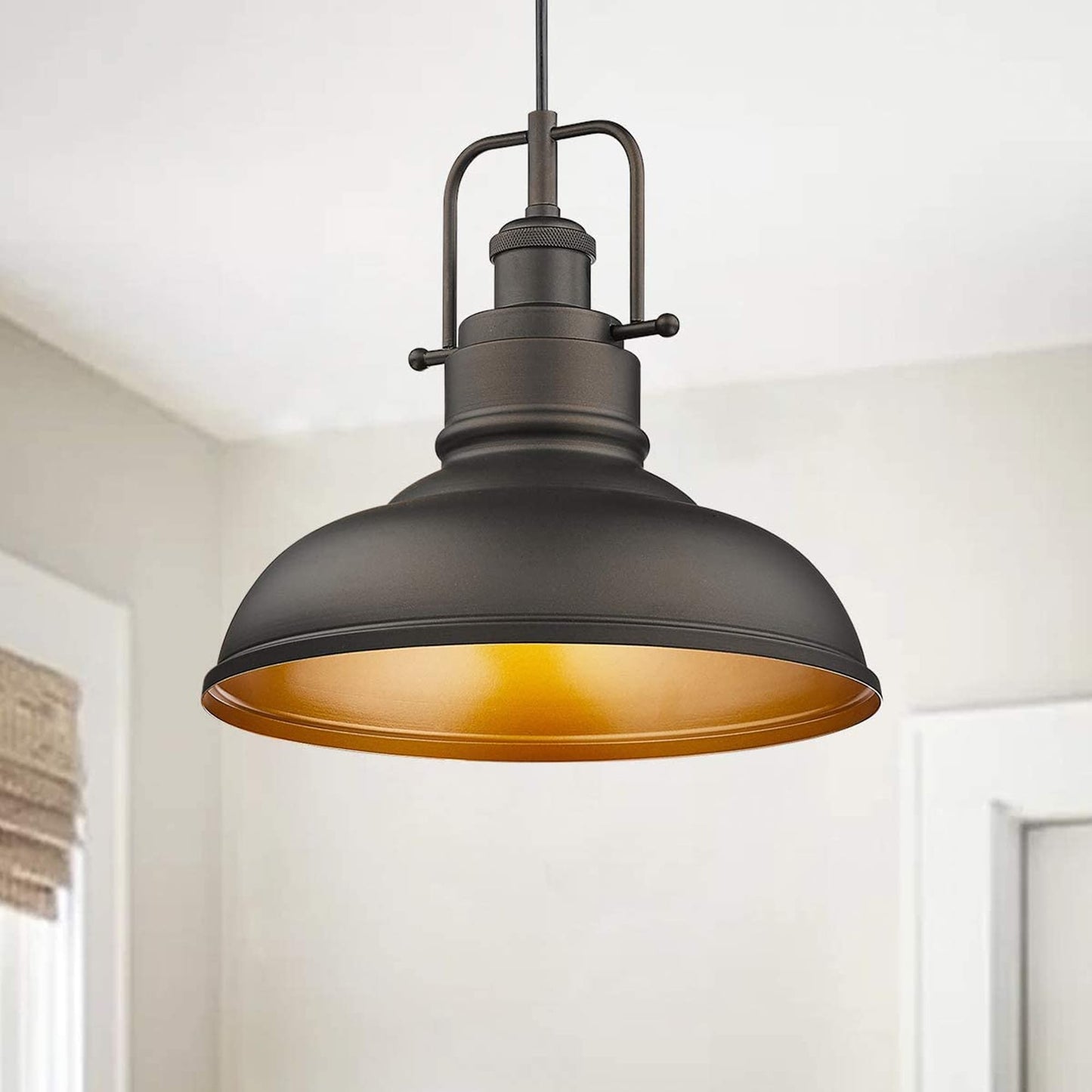 Suspension industrielle à 1 lumière, style dôme en métal, finition bronze huilé