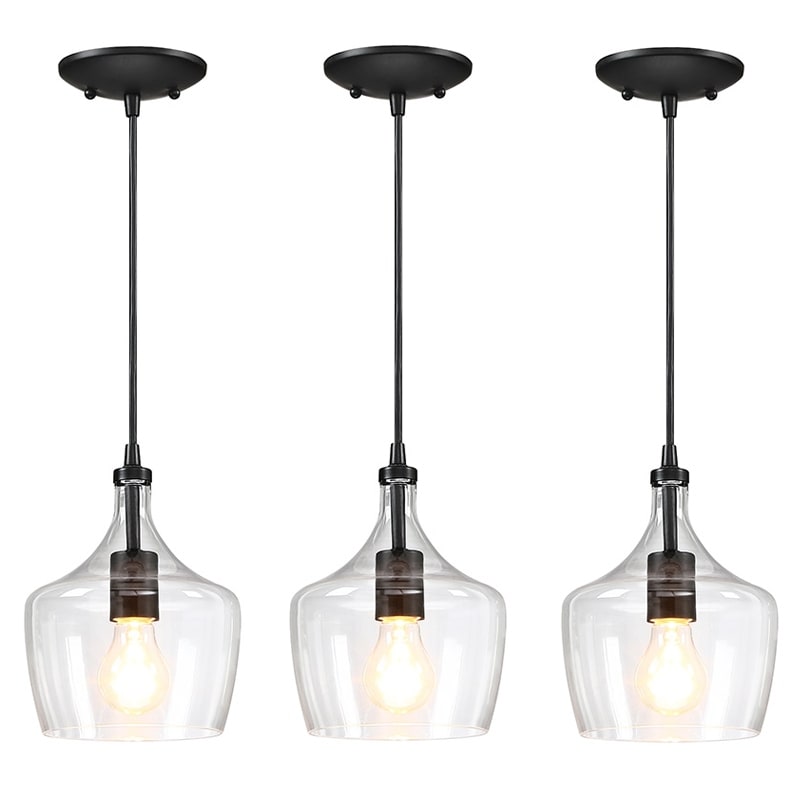 Suspension en verre transparent en forme de larme pour îlot de cuisine à 1 lumière (1 ou 3 packs au choix)