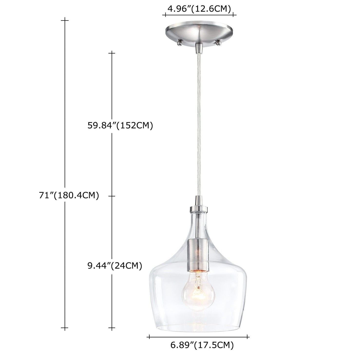 Suspension en verre transparent en forme de larme pour îlot de cuisine à 1 lumière (1 ou 3 packs au choix)