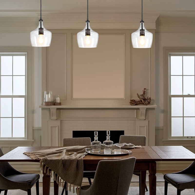 Suspension en verre transparent en forme de larme pour îlot de cuisine à 1 lumière (1 ou 3 packs au choix)