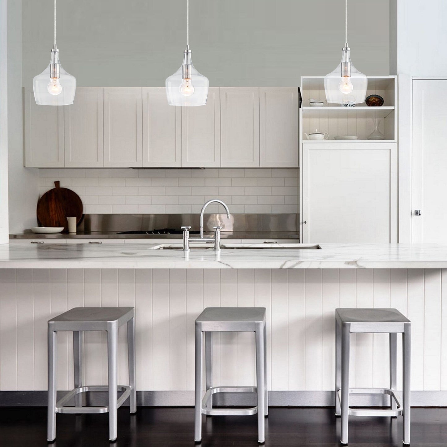 Suspension en verre transparent en forme de larme pour îlot de cuisine à 1 lumière (1 ou 3 packs au choix)