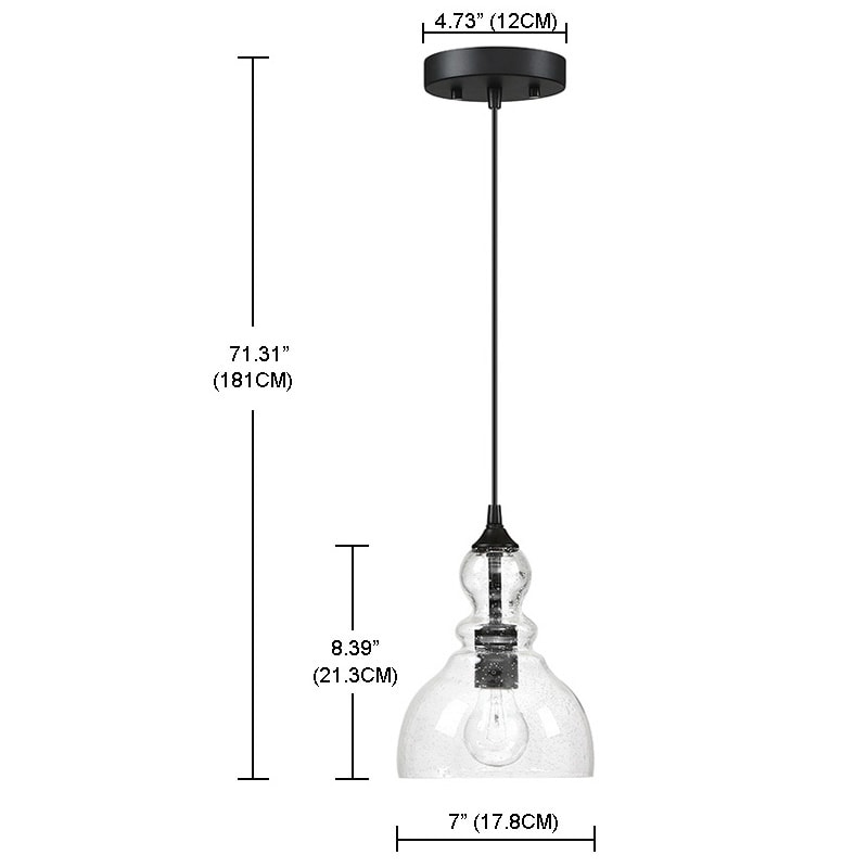 Suspension en verre grainé en forme de larme pour îlot de cuisine à 1 lumière avec finition noire, paquet de 3