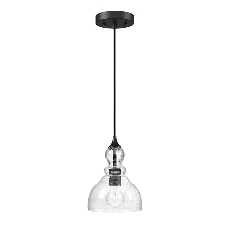 Suspension en verre grainé en forme de larme pour îlot de cuisine à 1 lumière avec finition noire, paquet de 3