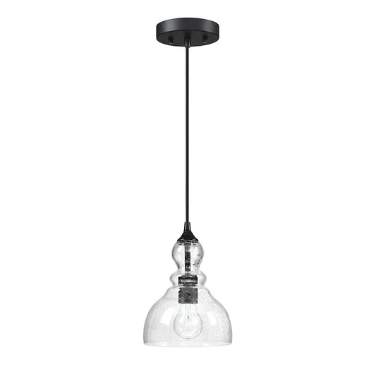 Suspension en verre grainé en forme de larme pour îlot de cuisine à 1 lumière avec finition noire, paquet de 3