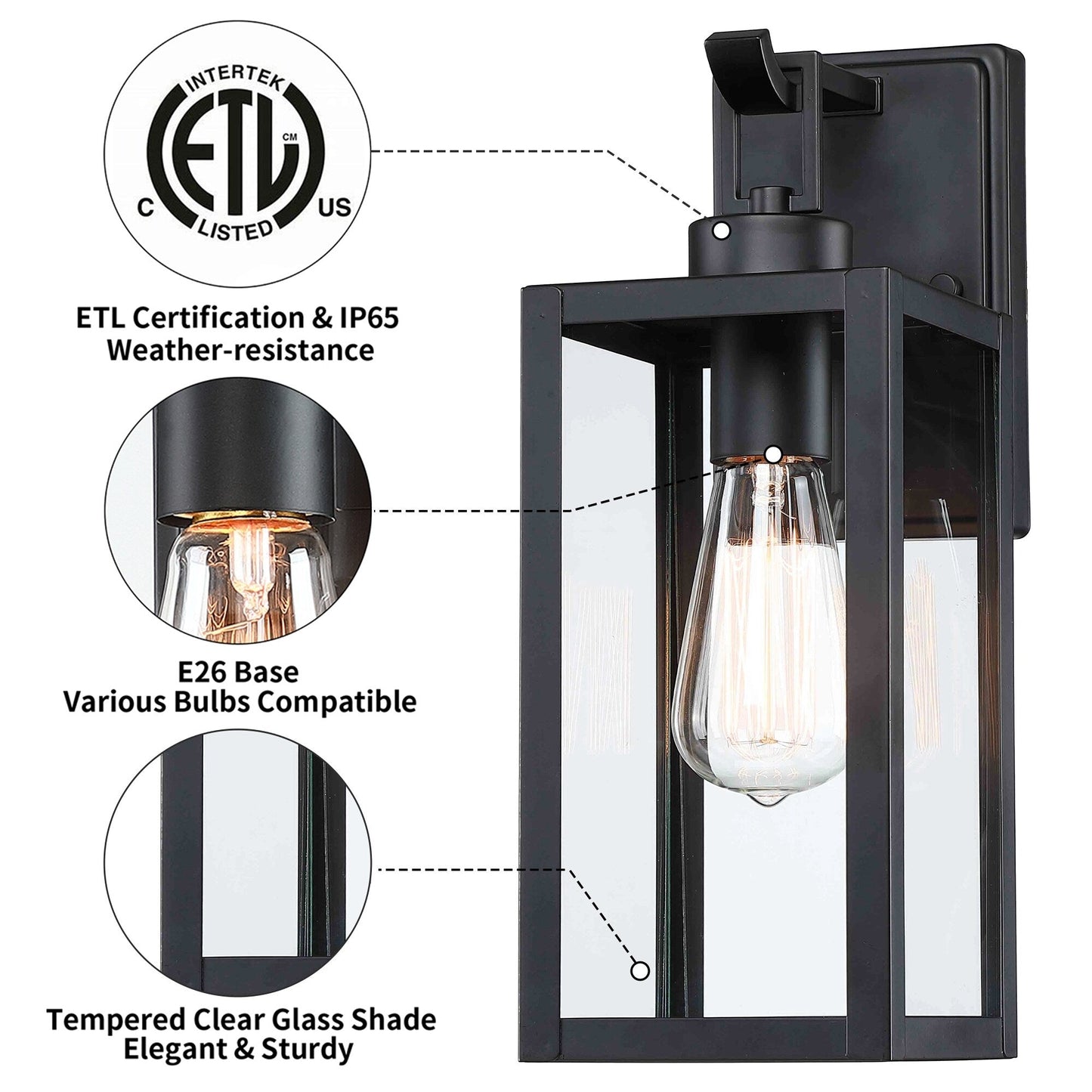 Lanterne murale d'extérieur moderne noire mate à 1 lumière