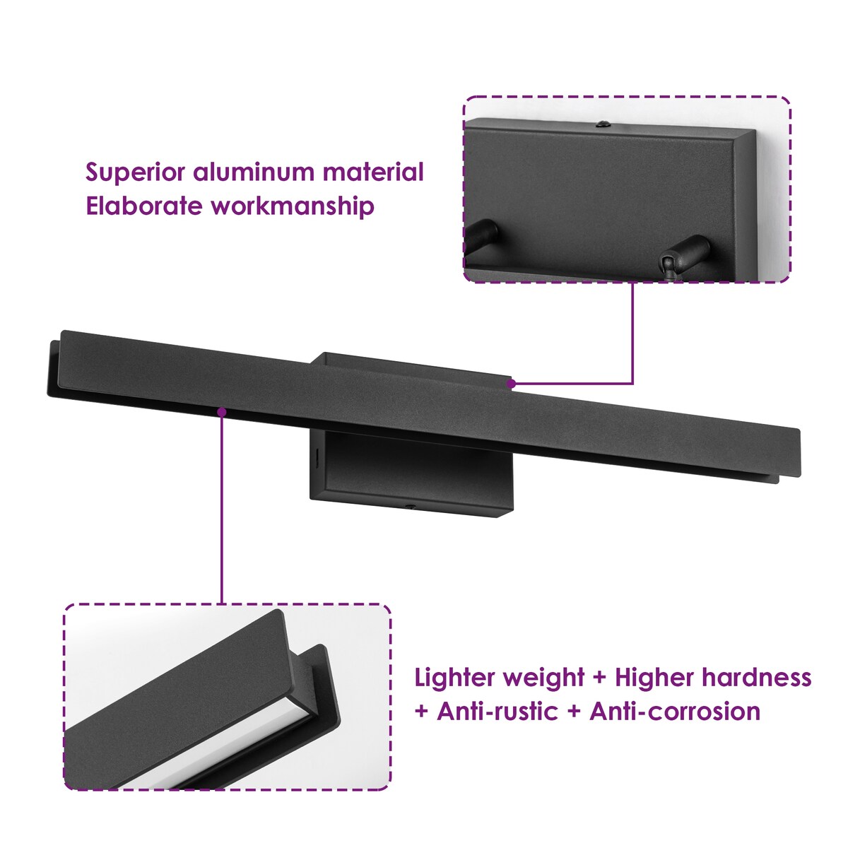 Applique murale LED intégrée rotative et linéaire noire moderne à 1 ampoule, à intensité variable et à changement de couleur