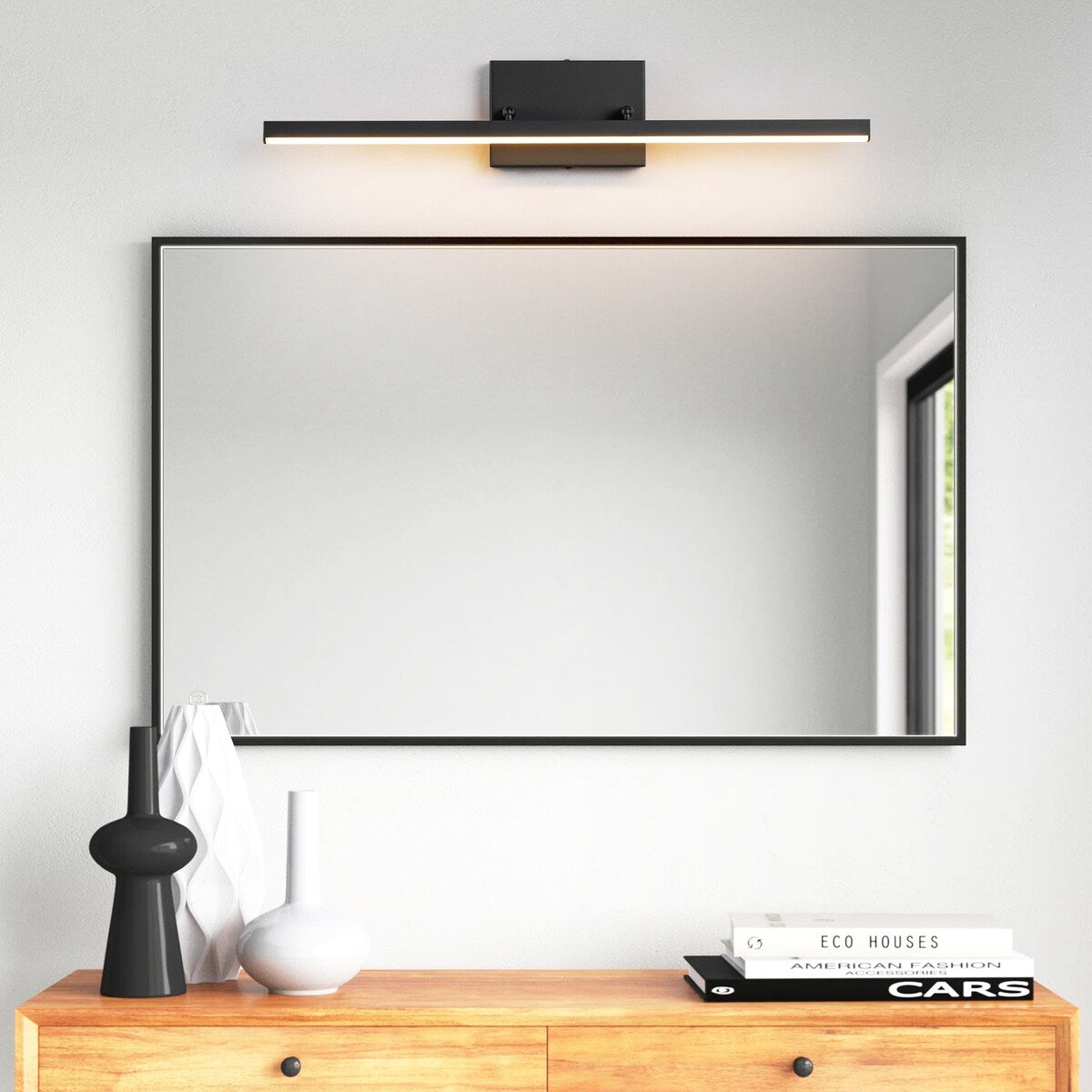 Applique murale LED intégrée rotative et linéaire noire moderne à 1 ampoule, à intensité variable et à changement de couleur