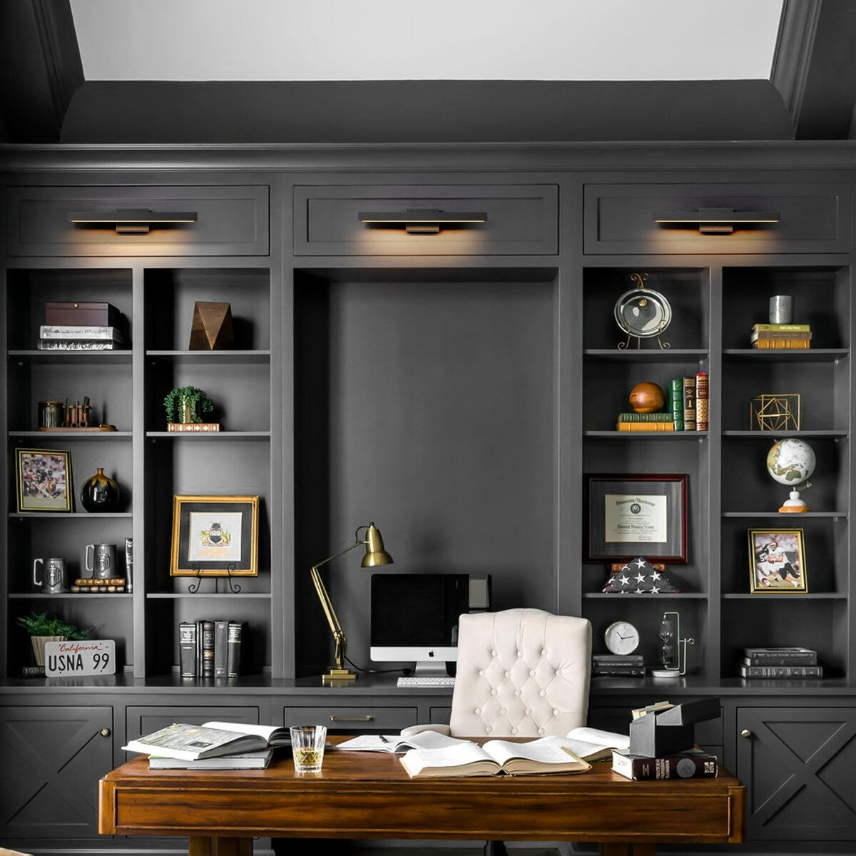 Applique murale LED intégrée rotative et linéaire noire moderne à 1 ampoule, à intensité variable et à changement de couleur