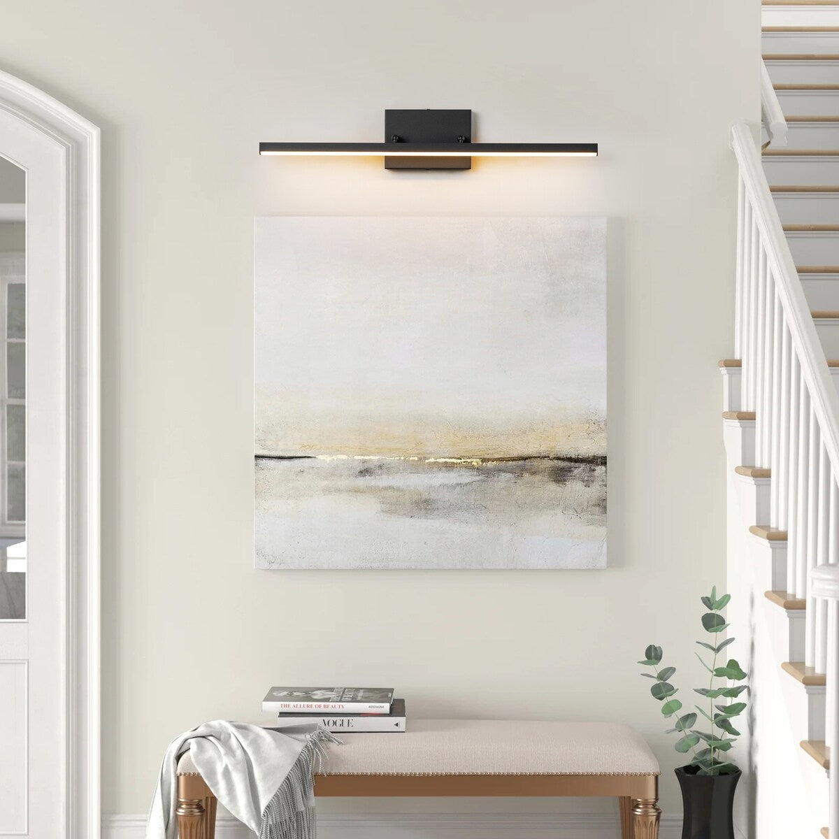 Applique murale LED intégrée rotative et linéaire noire moderne à 1 ampoule, à intensité variable et à changement de couleur