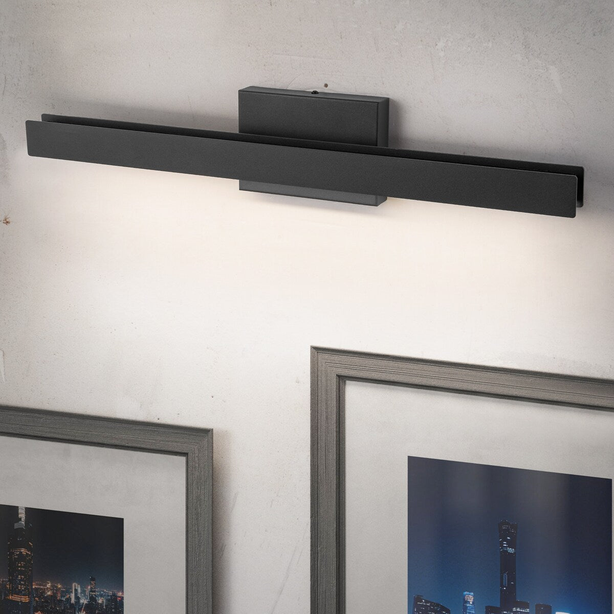 Applique murale LED intégrée rotative et linéaire noire moderne à 1 ampoule, à intensité variable et à changement de couleur