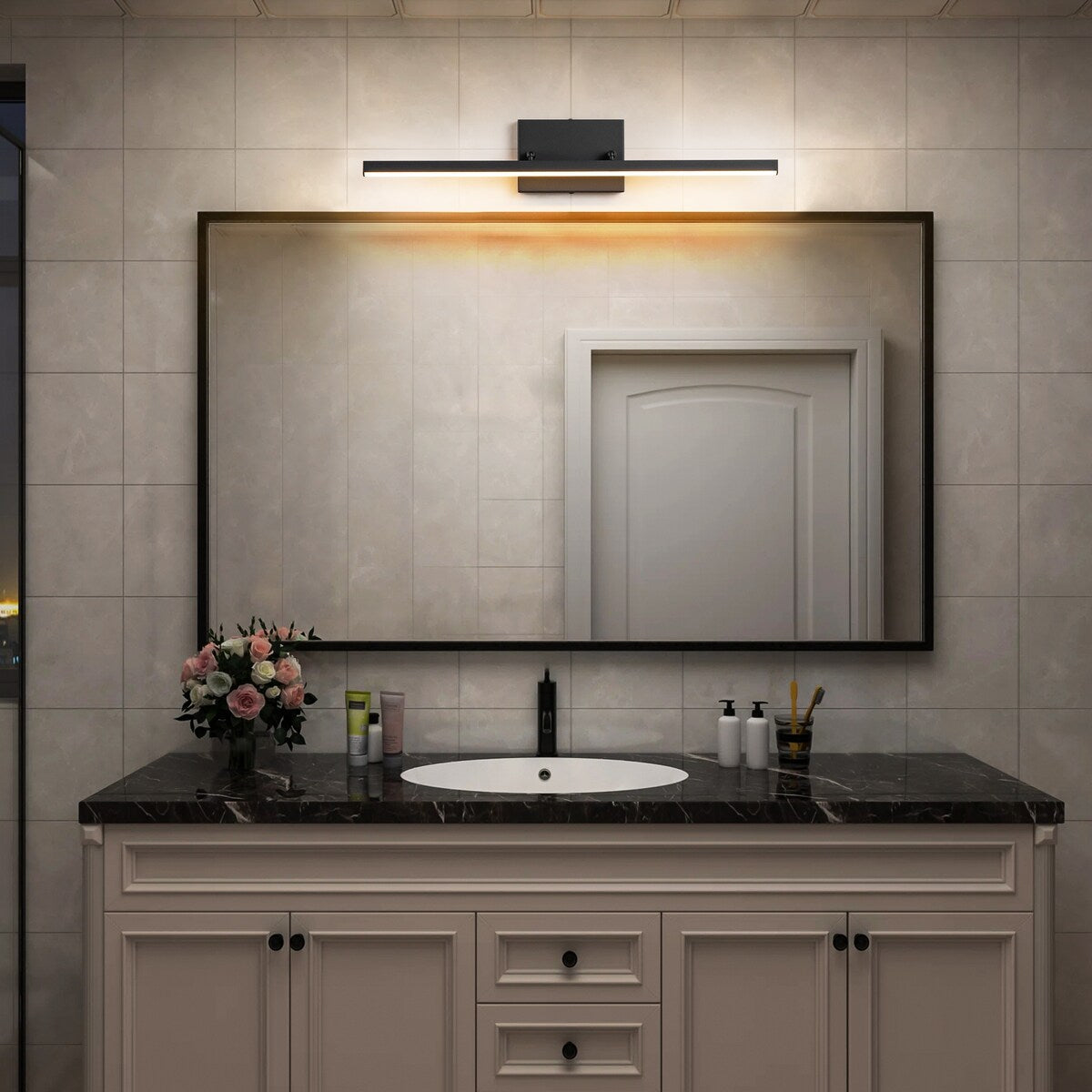Applique murale LED intégrée rotative et linéaire noire moderne à 1 ampoule, à intensité variable et à changement de couleur