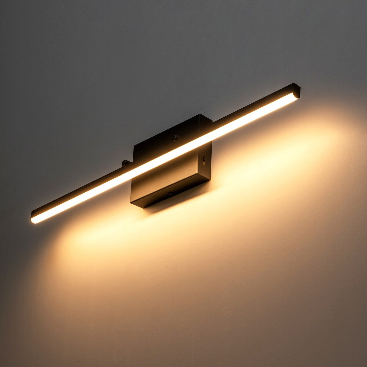 Applique murale LED intégrée rotative et linéaire noire moderne à 1 ampoule, à intensité variable et à changement de couleur