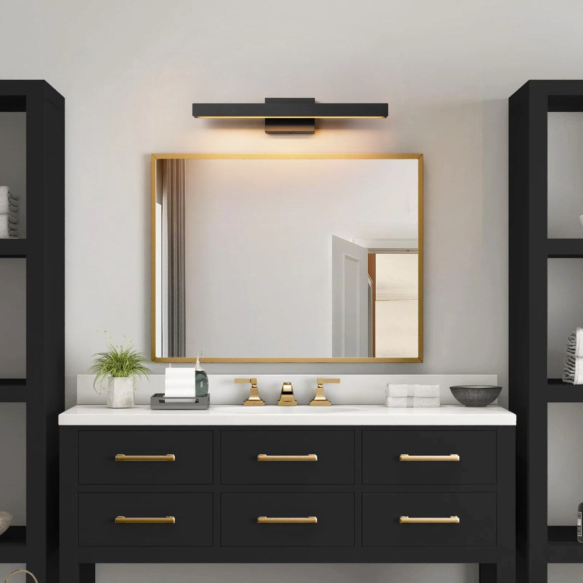 Applique murale LED intégrée rotative et linéaire noire moderne à 1 ampoule, à intensité variable et à changement de couleur