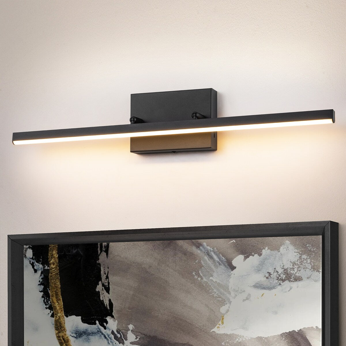 Applique murale LED intégrée rotative et linéaire noire moderne à 1 ampoule, à intensité variable et à changement de couleur
