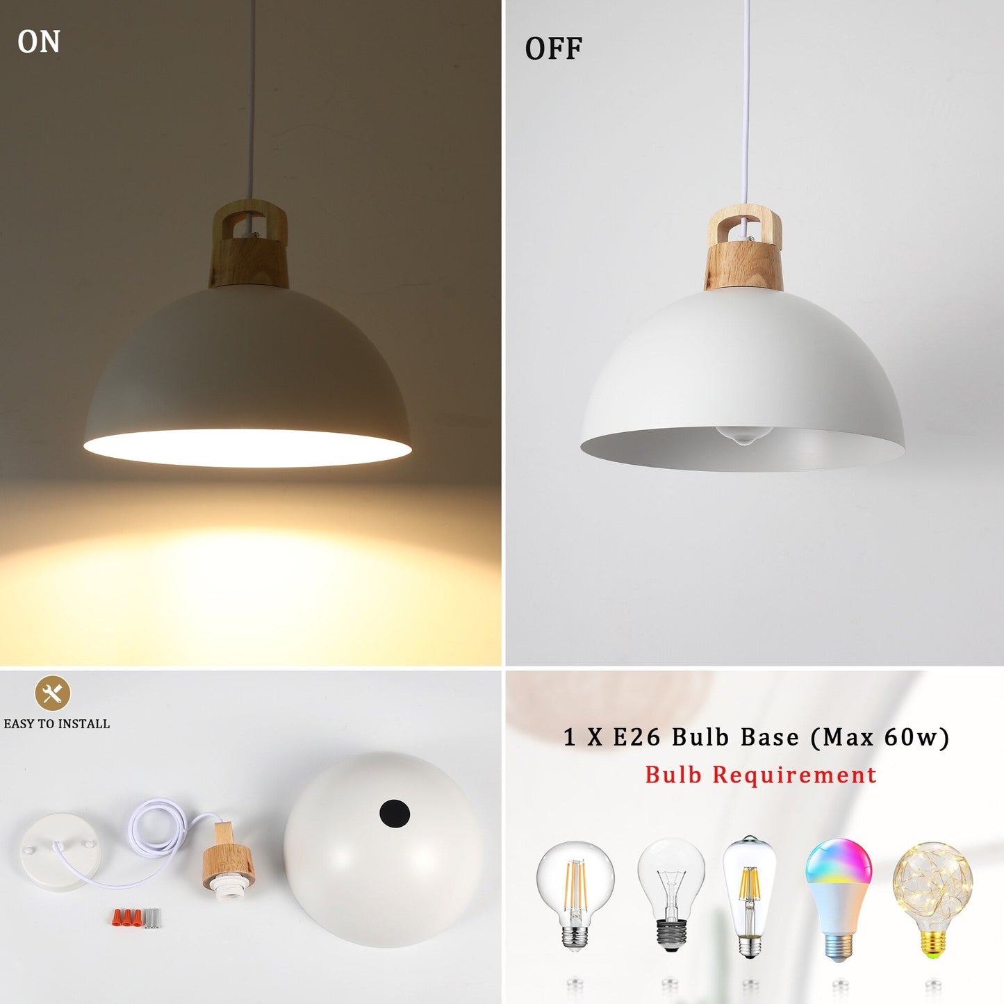 Luminaire suspendu moderne à 1 lumière avec interrupteur pour îlot de cuisine