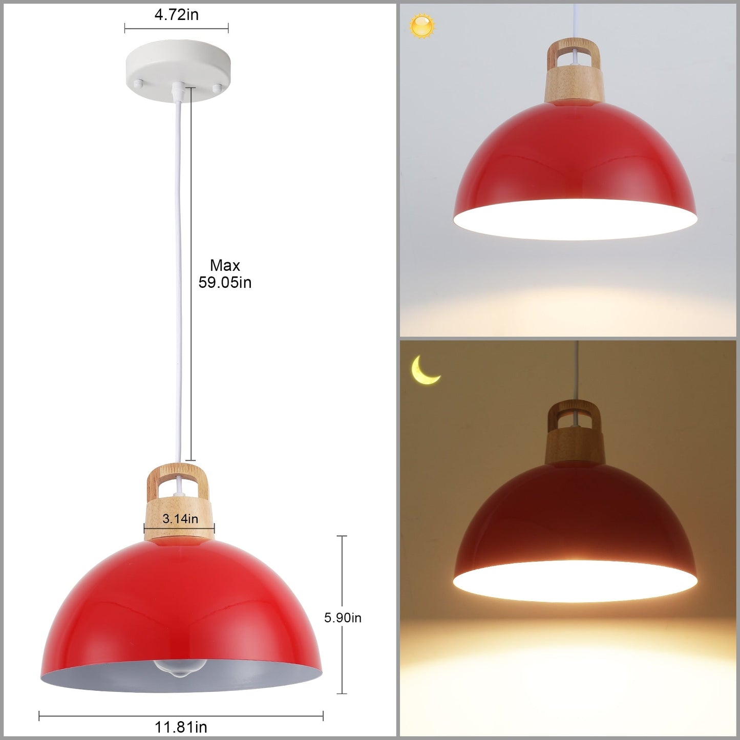 Luminaire suspendu moderne à 1 lumière avec interrupteur pour îlot de cuisine