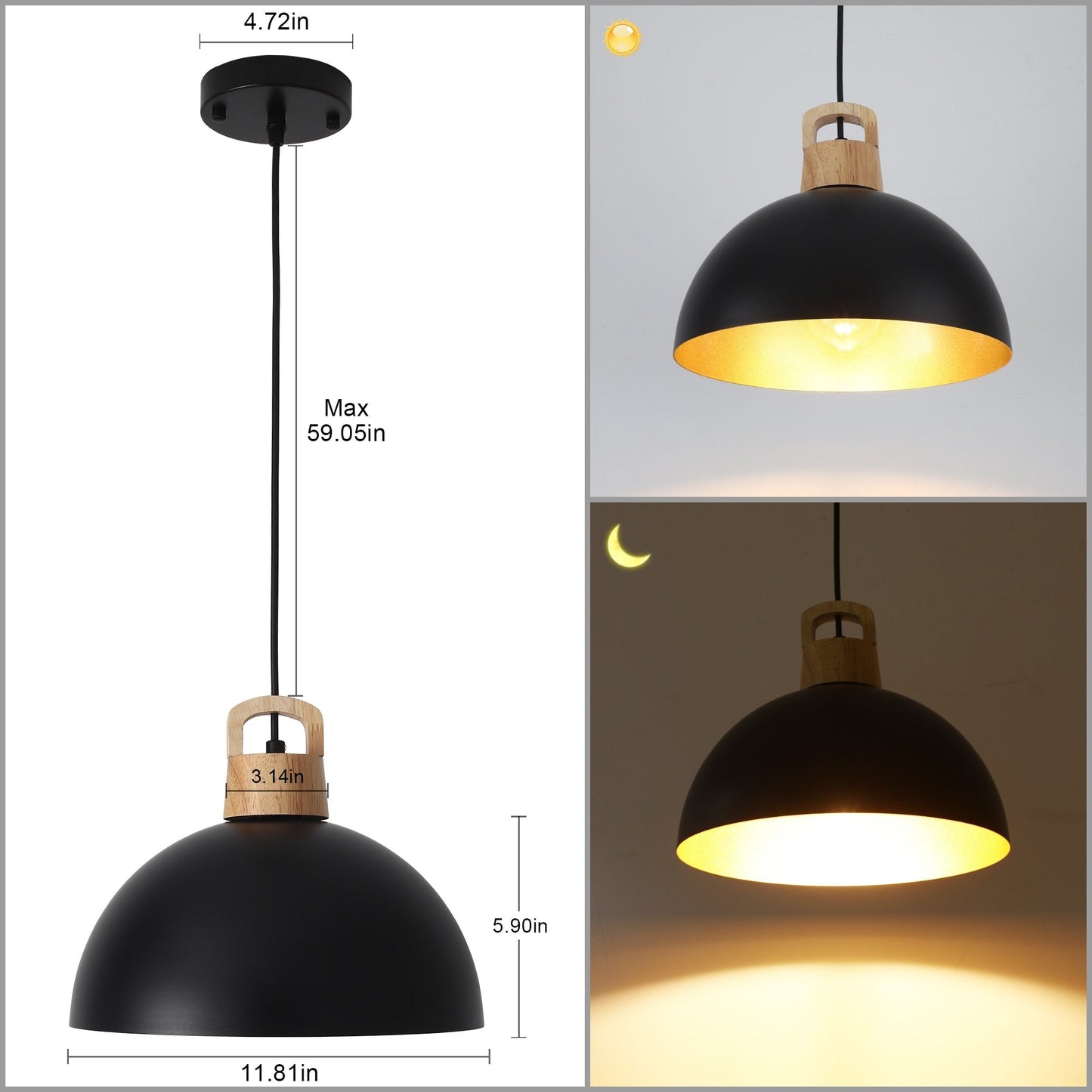 Luminaire suspendu moderne à 1 lumière avec interrupteur pour îlot de cuisine