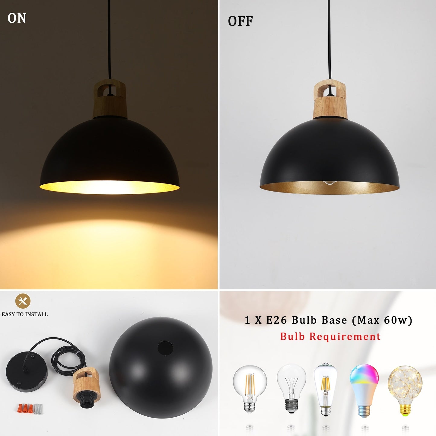 Luminaire suspendu moderne à 1 lumière avec interrupteur pour îlot de cuisine