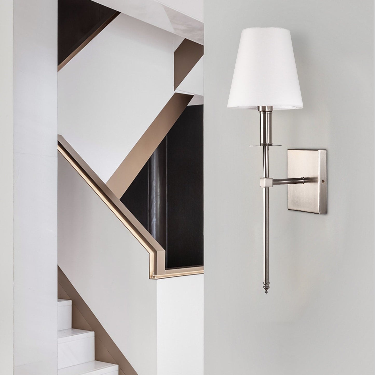 Applique murale à 1 lumière avec abat-jour en tissu blanc