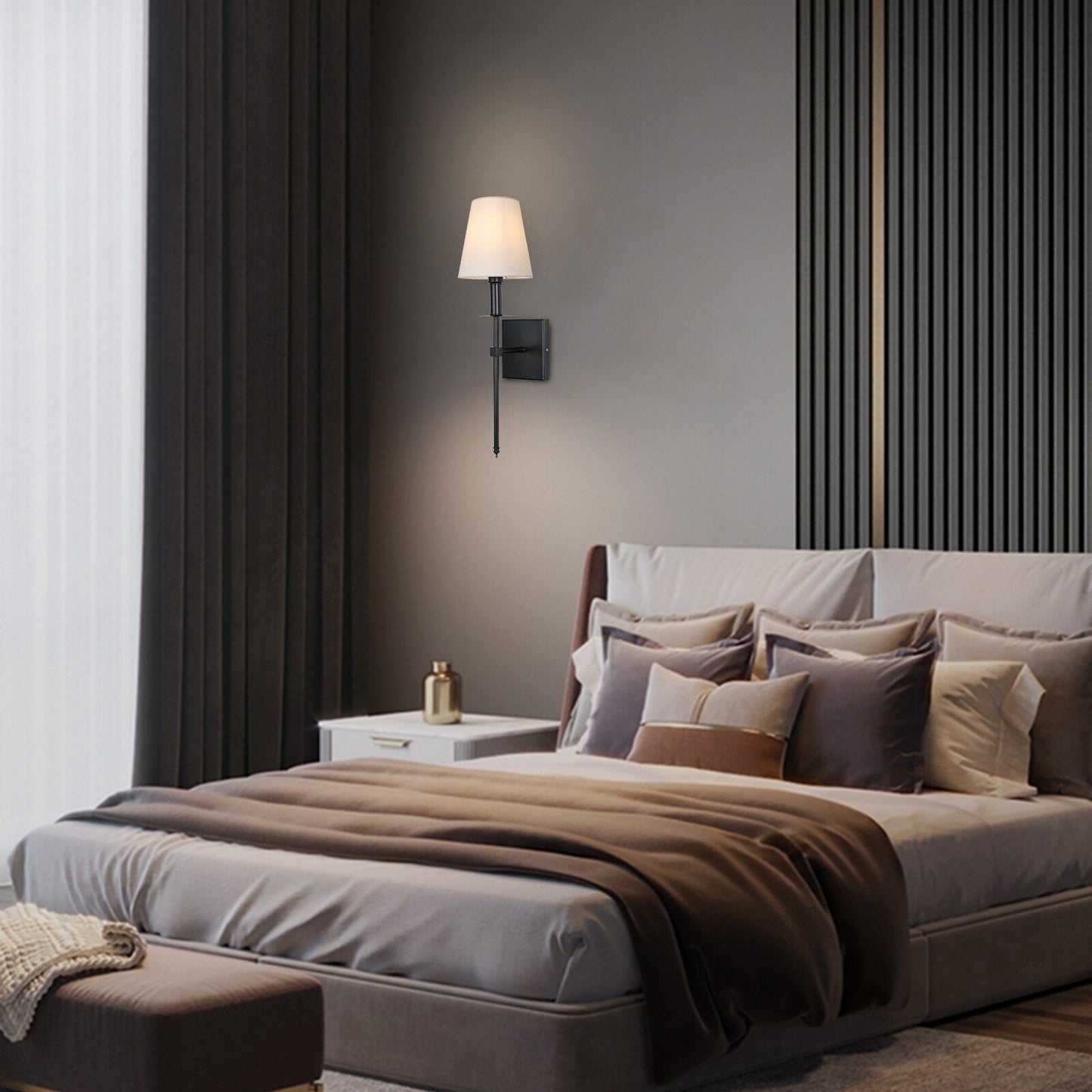 Applique murale à 1 lumière avec abat-jour en tissu blanc