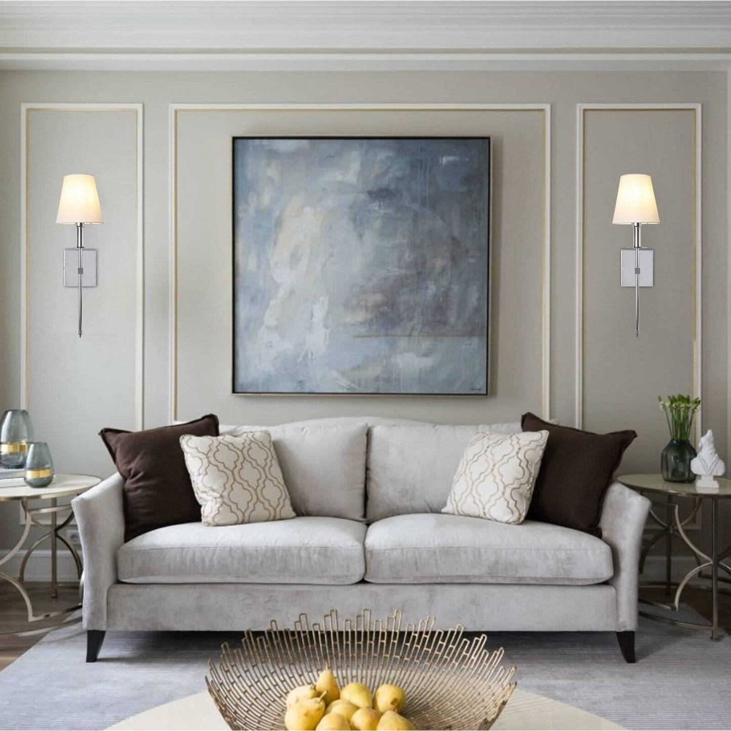 Applique murale à 1 lumière avec abat-jour en tissu blanc