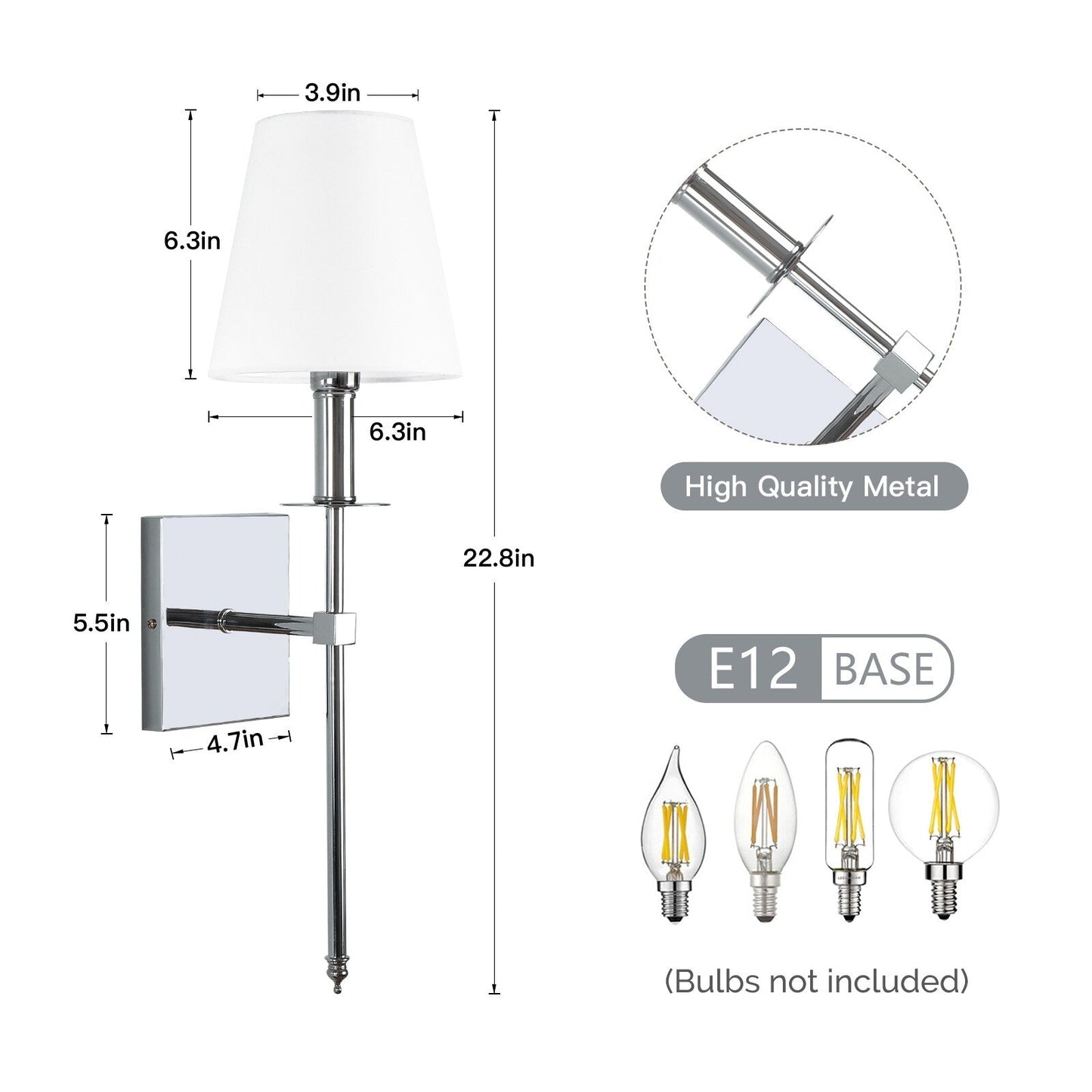 Applique murale à 1 lumière avec abat-jour en tissu blanc