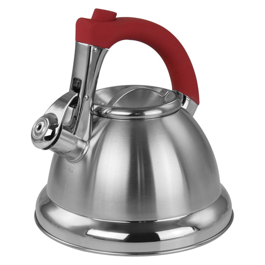 Bouilloire sifflante à base large et poignée ergonomique en acier inoxydable de 1,8 litre