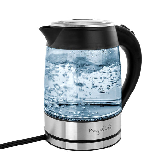 Bouilloire électrique sans fil à ébullition rapide de 1,8 L en verre argenté