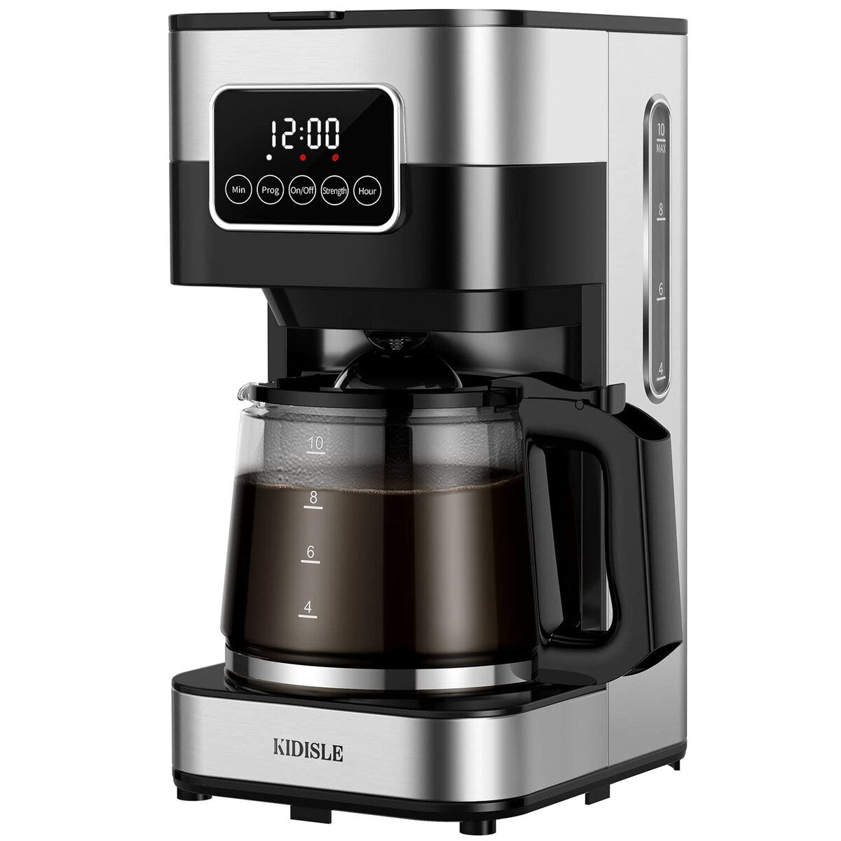 Cafetière programmable 10 tasses 2.0, cafetière filtre avec écran tactile, carafe en verre, plaque chauffante, infusion normale et forte