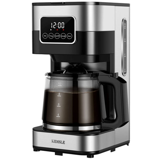 Cafetière programmable 10 tasses 2.0, cafetière filtre avec écran tactile, carafe en verre, plaque chauffante, infusion normale et forte