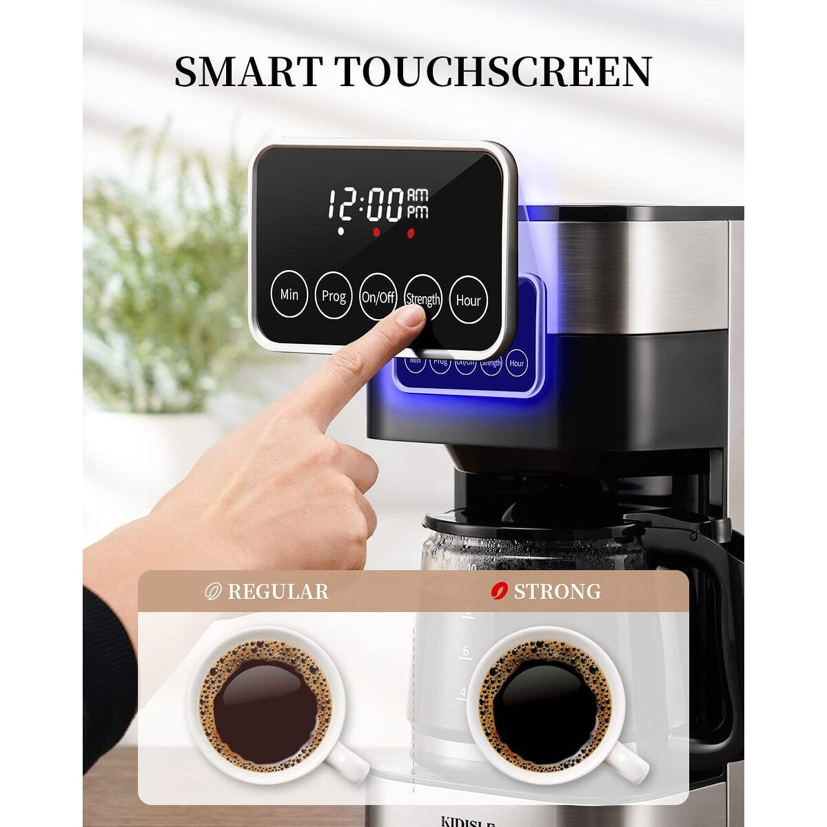 Cafetière programmable 10 tasses 2.0, cafetière filtre avec écran tactile, carafe en verre, plaque chauffante, infusion normale et forte